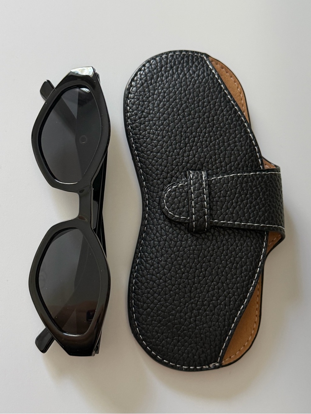 Black Sunglasses with Black Pebbled Leather Case